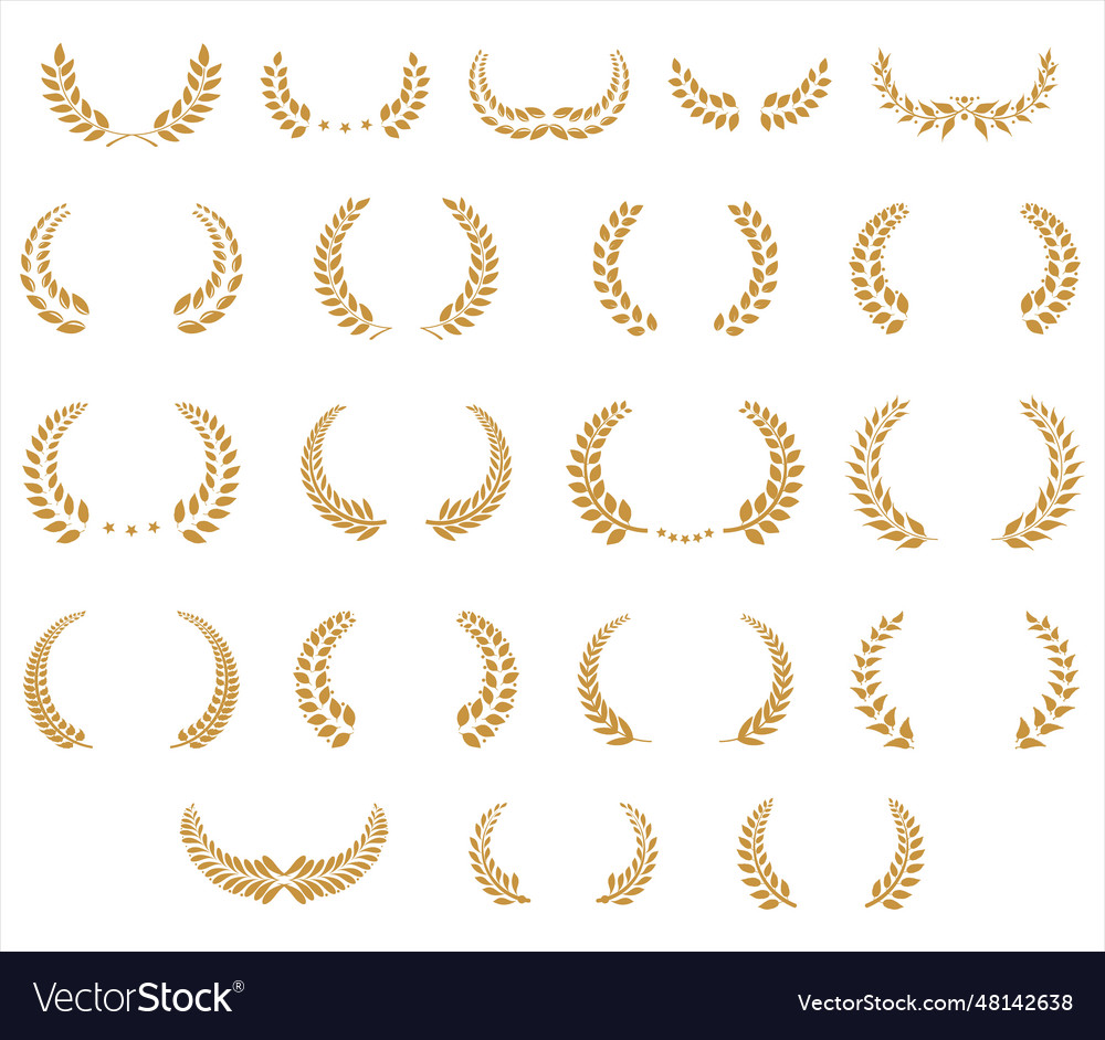 Collection of gold laurel wreath isolated Vector Image
