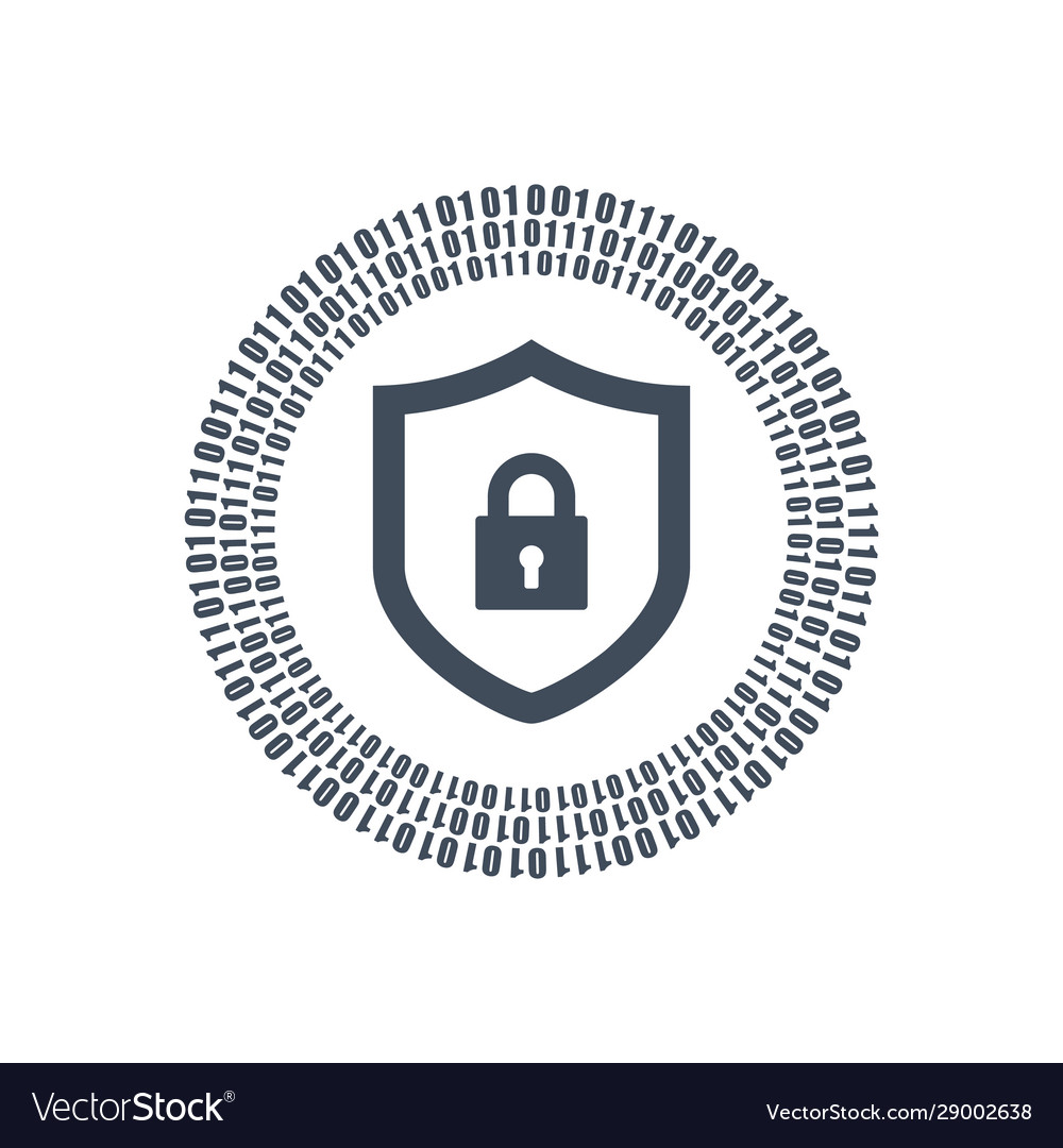 Cyber security shield icon or logo binary digital