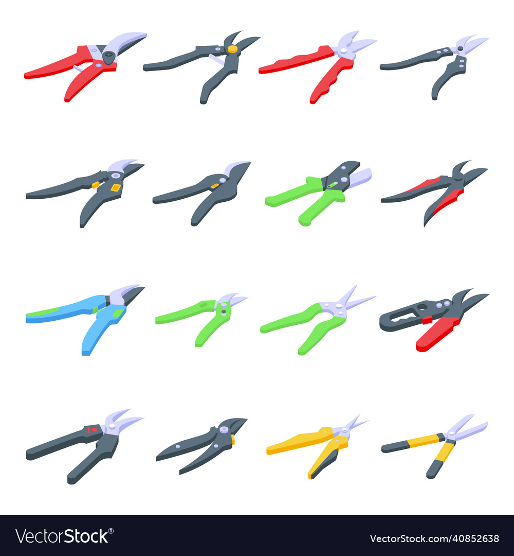 Secateurs icons set isometric style