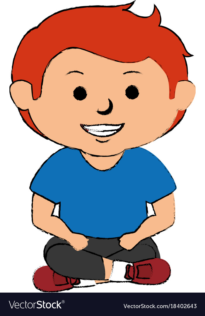 Cute little boy seated character Royalty Free Vector Image