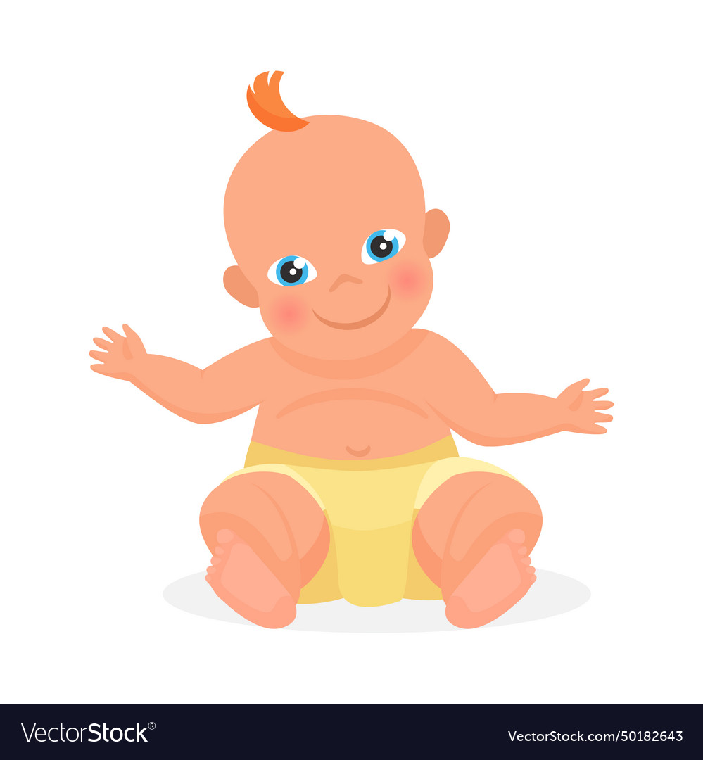 Newborn baby in yellow diaper sitting happy Vector Image