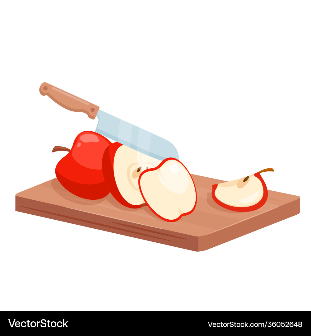 Cut apple into pieces isometric cutting wooden Vector Image