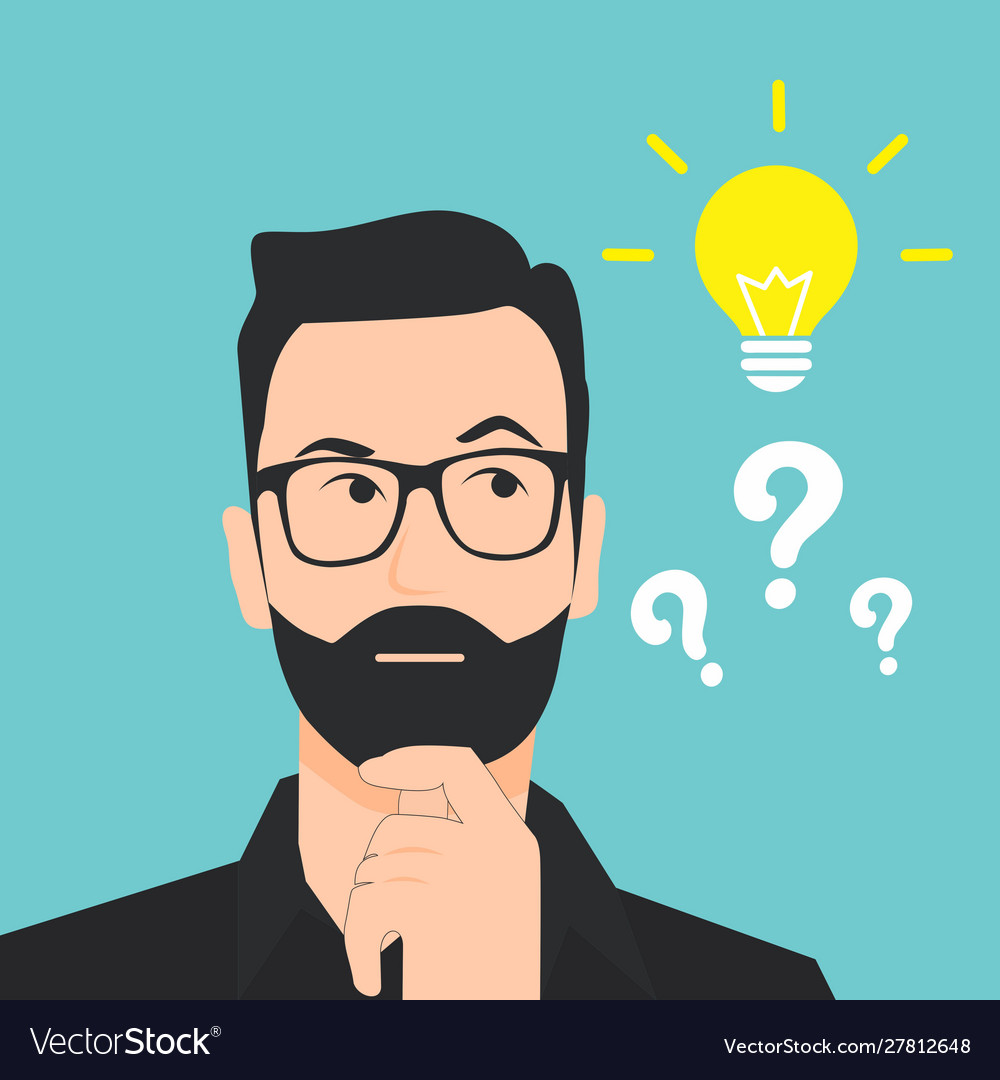 Flat thinking man with question Royalty Free Vector Image