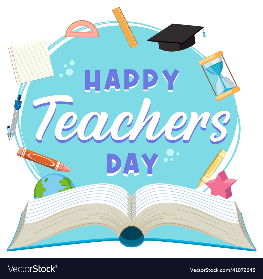 Happy Teachers Day Banner With School Objects Vector Image