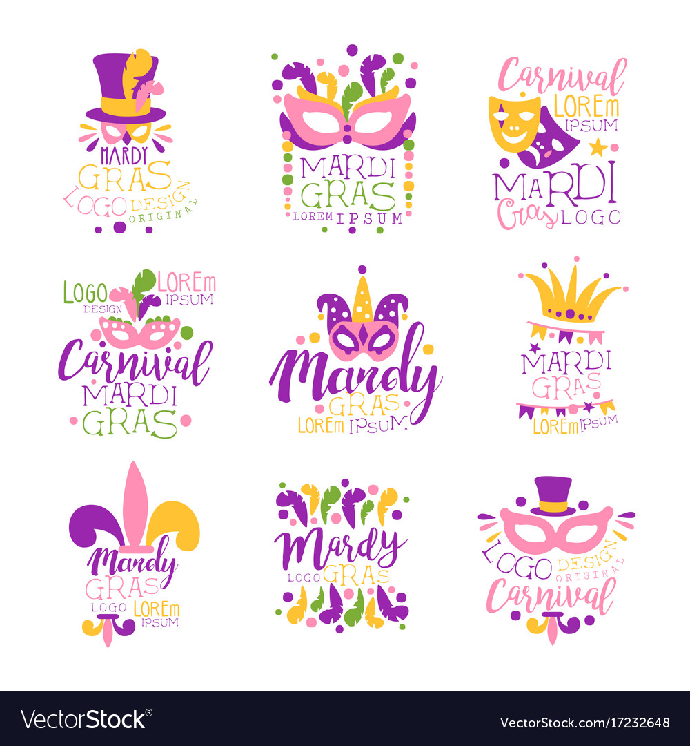 Mardi gras logo set original design hand drawn