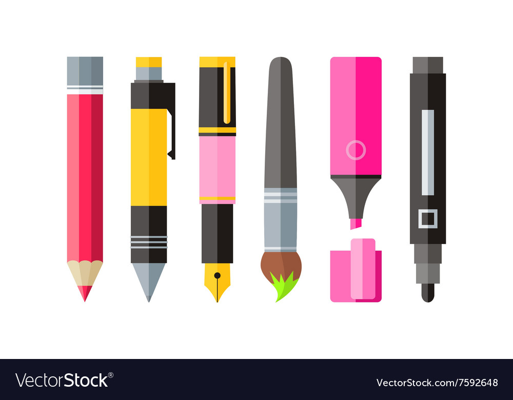 Painting tools pen pencil and marker flat design Vector Image