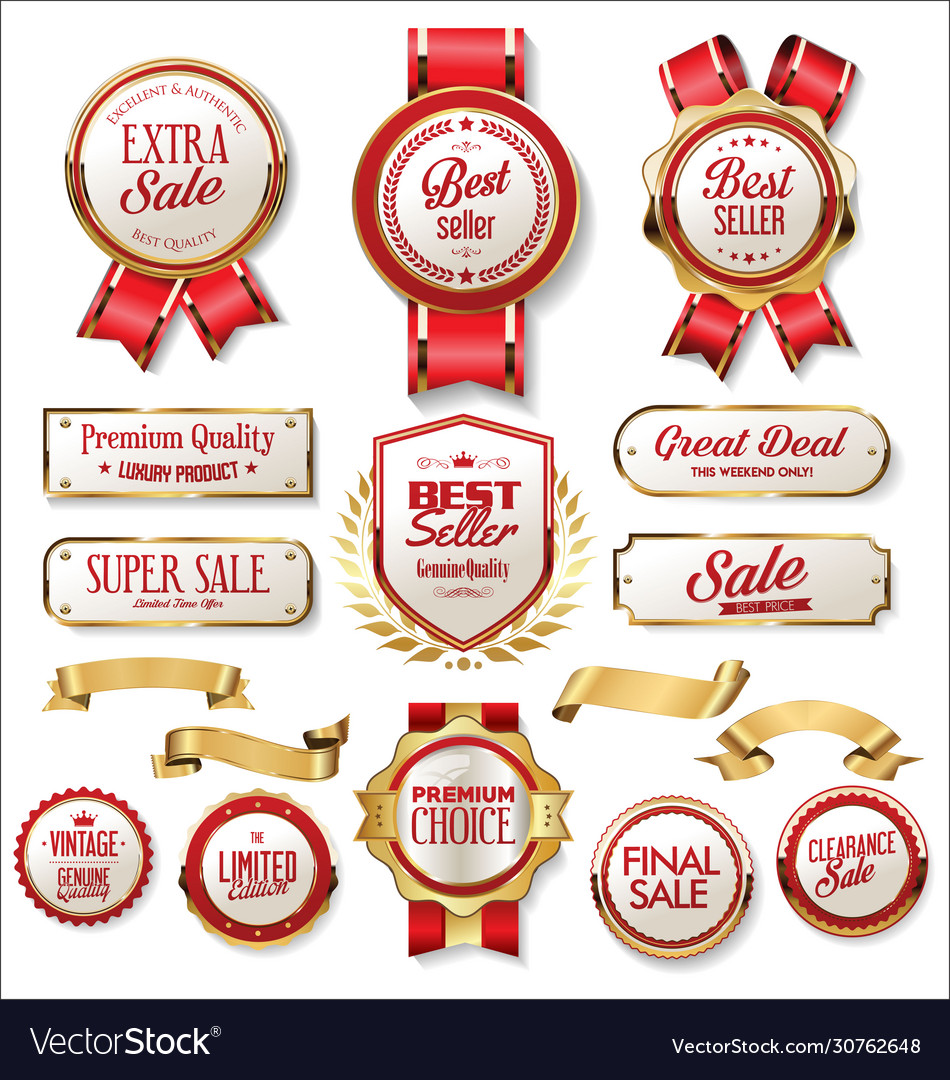 Retro vintage gold and red badges and labels Vector Image