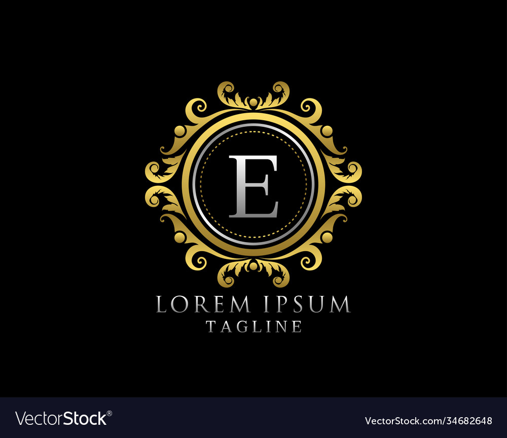 Royal circle e letter logo luxury badge Royalty Free Vector