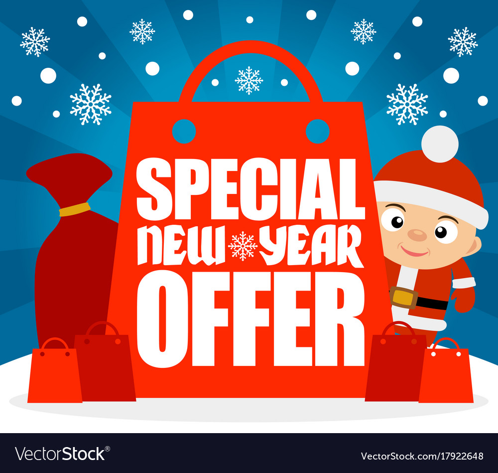 Special new year offer card with funny boy