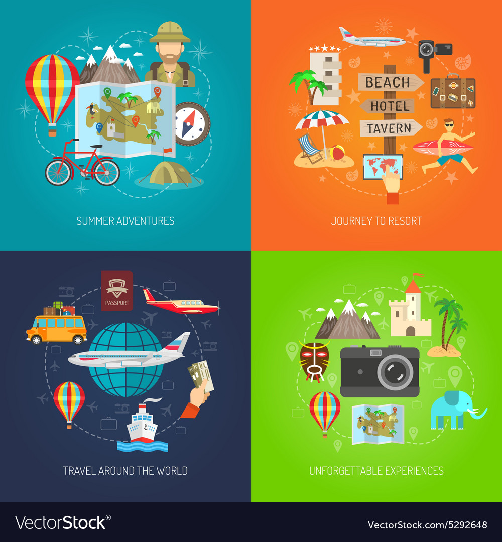 Travel Flat Decorative Icon Set Royalty Free Vector Image