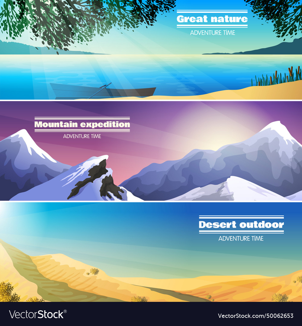 Camping landscapes 3 flat banners set