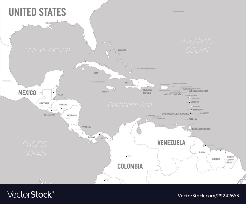 Central america map - white lands and grey water