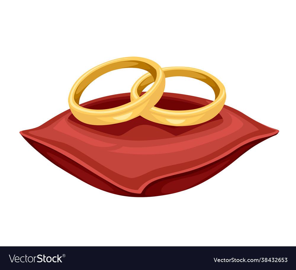 Golden weddings rings on red velvet pillow Vector Image