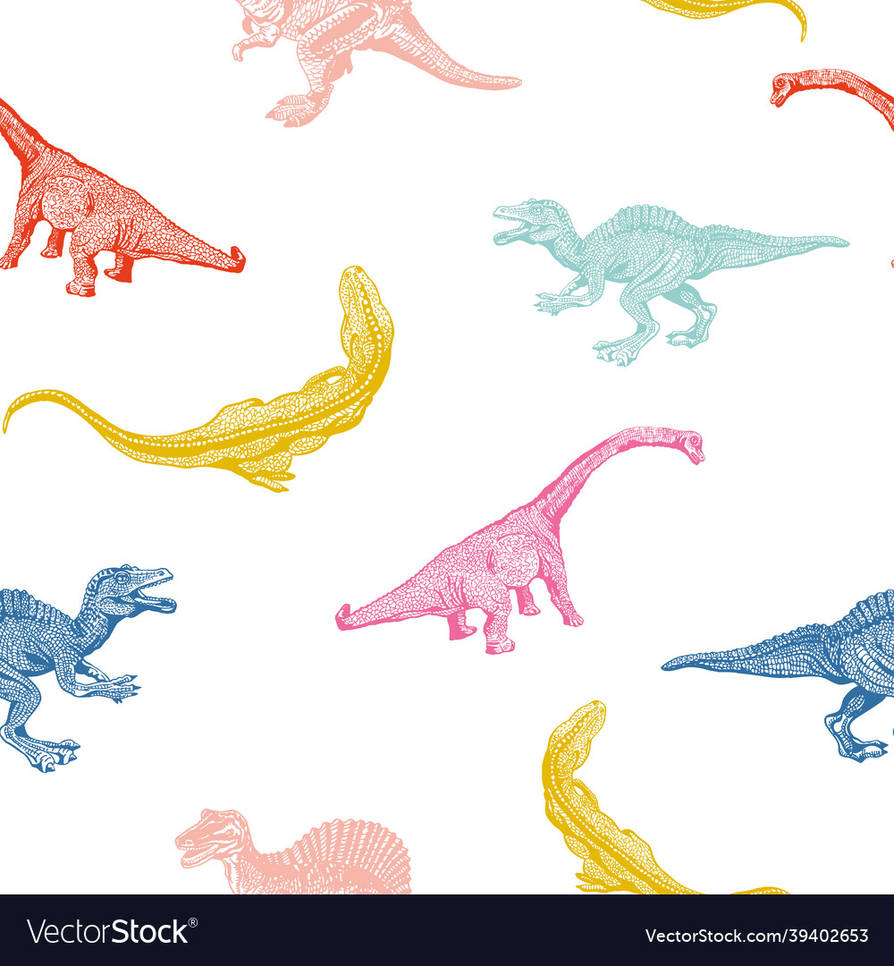 Set cartoon dinosaurus on seamless pattern