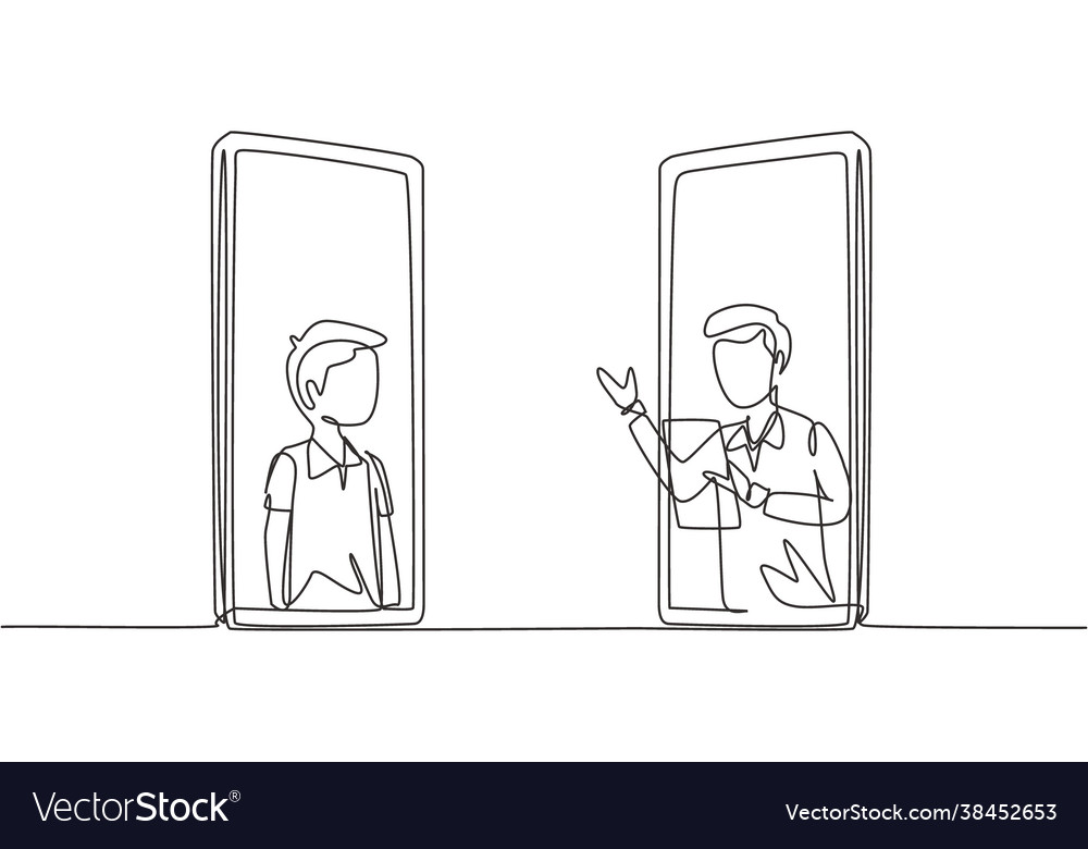 Single one line drawing two smartphones Royalty Free Vector