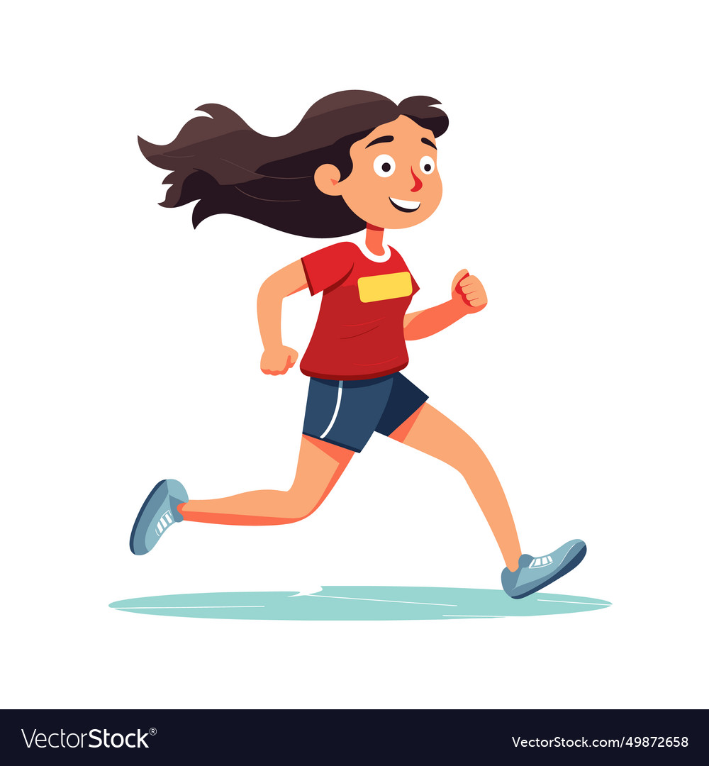 A cheerful young girl is depicted running swiftly Vector Image