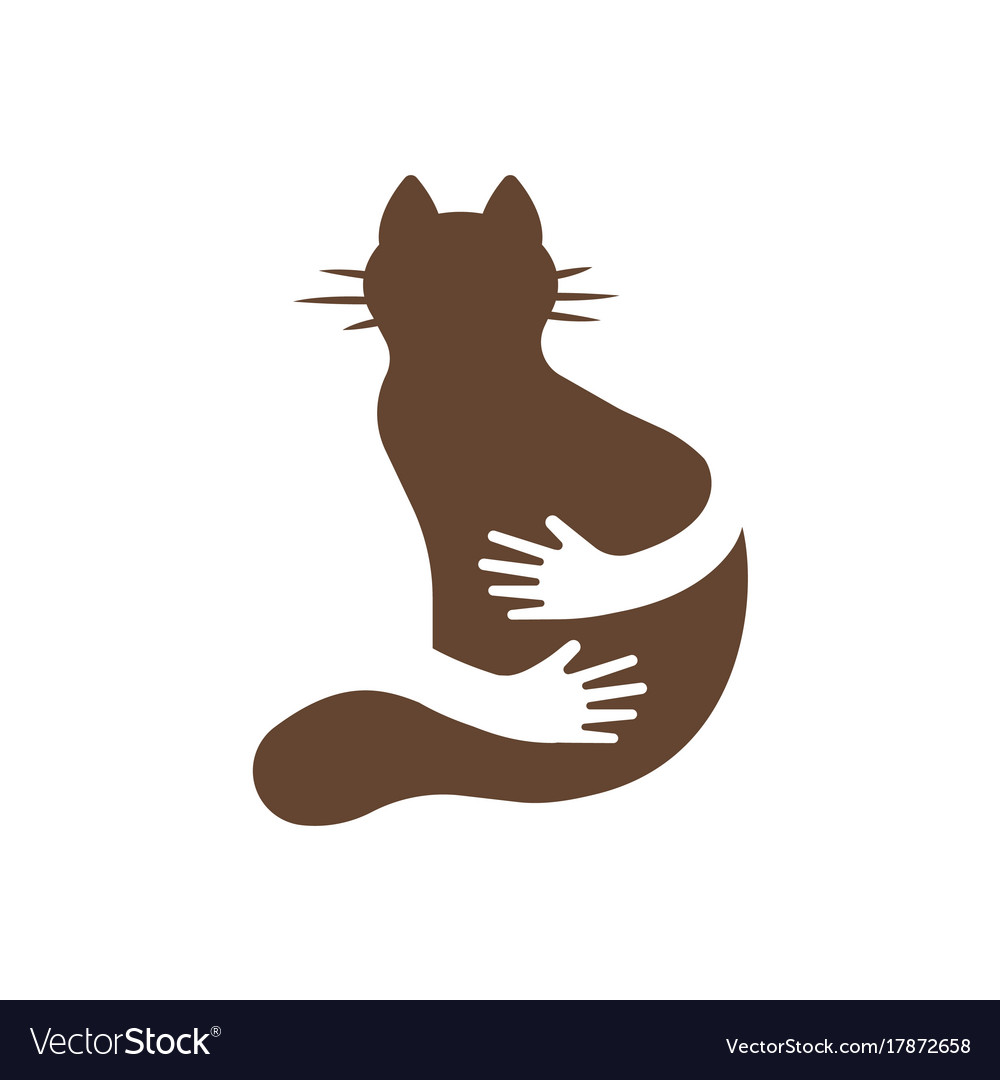 Silhouette icon of cat and hands hug human Vector Image