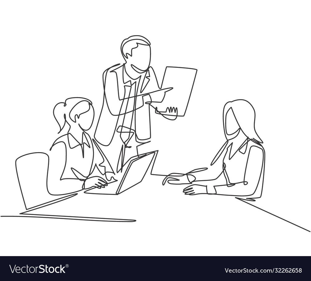 Startup meeting concept one single line drawing Vector Image