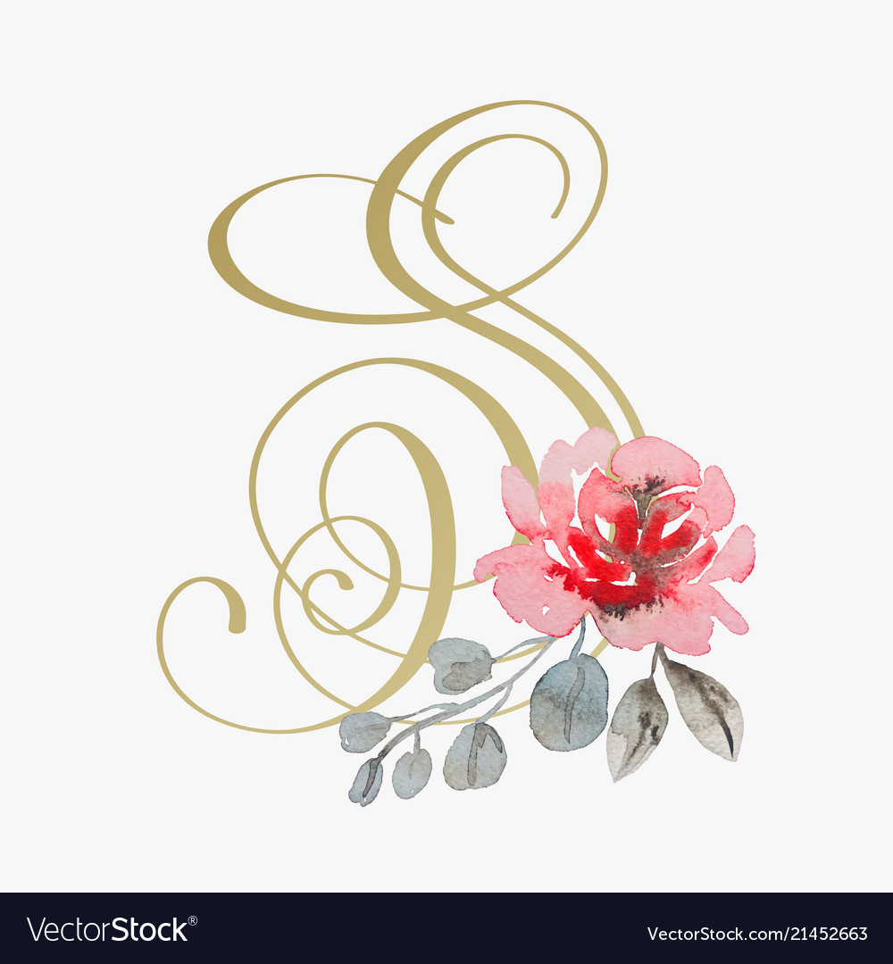 Golden hand lettering font with handmade rose Vector Image