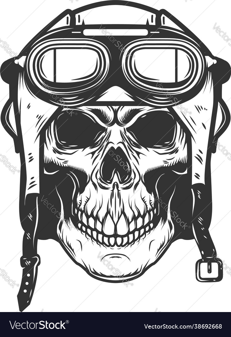 Aviator skull in aviators helmet design element Vector Image