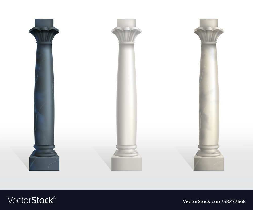 Color marble stone columns realistic set