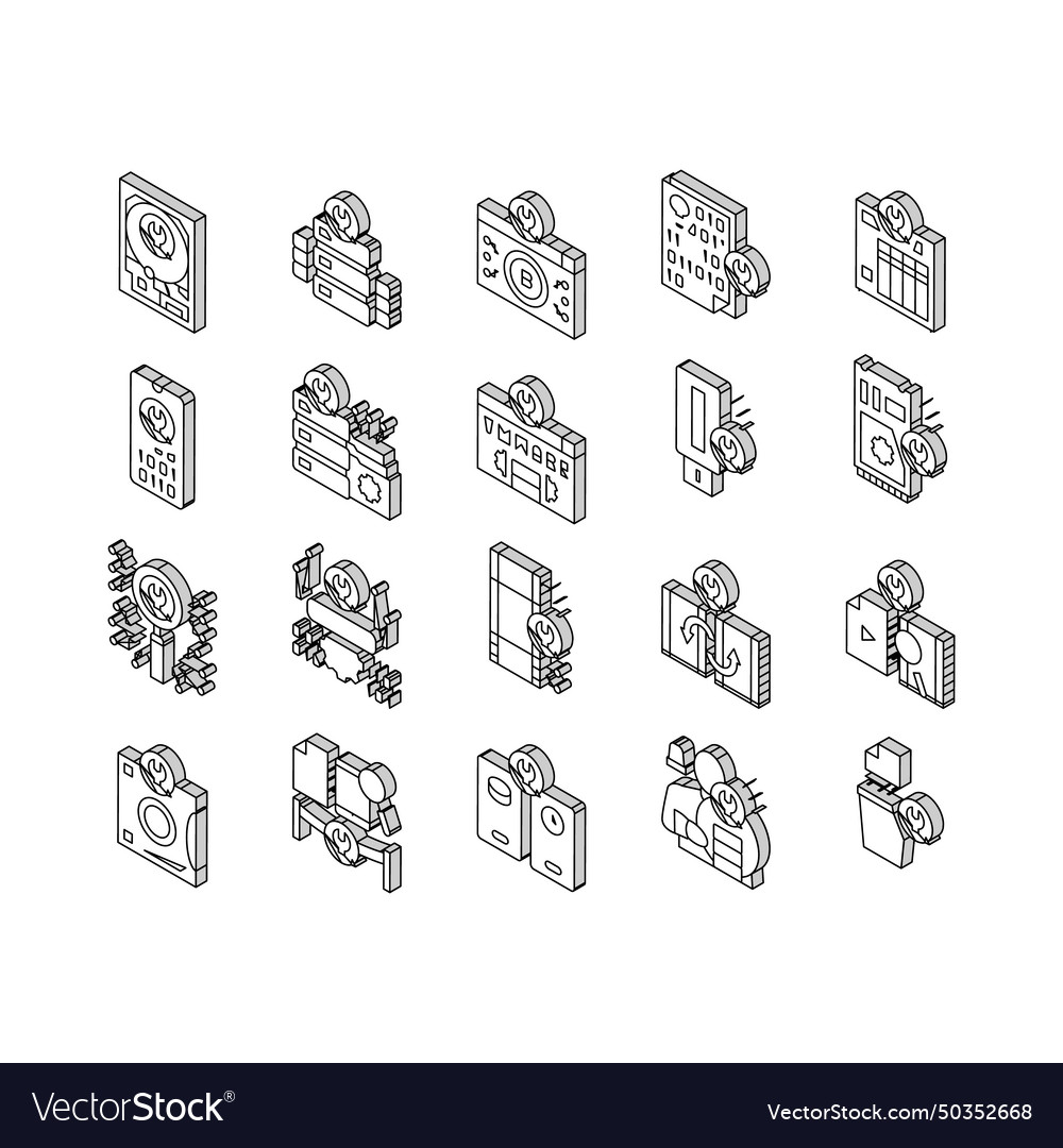 Data recovery computer processing isometric icons Vector Image