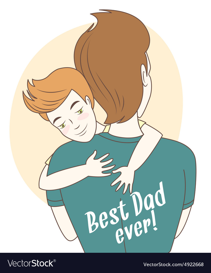 Father and son hugging hand drawn style greeting