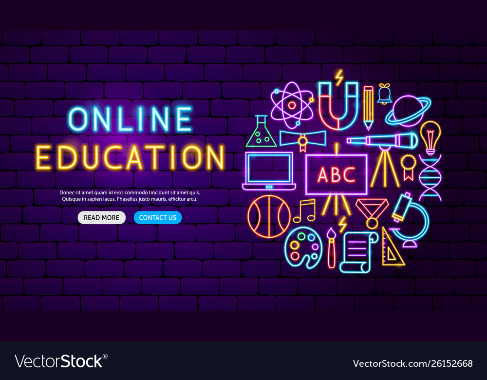 Online Education Neon Banner Design Royalty Free Vector