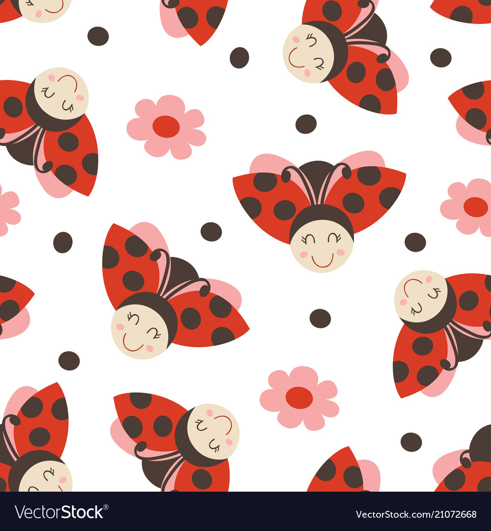 Seamless pattern with funny ladybug