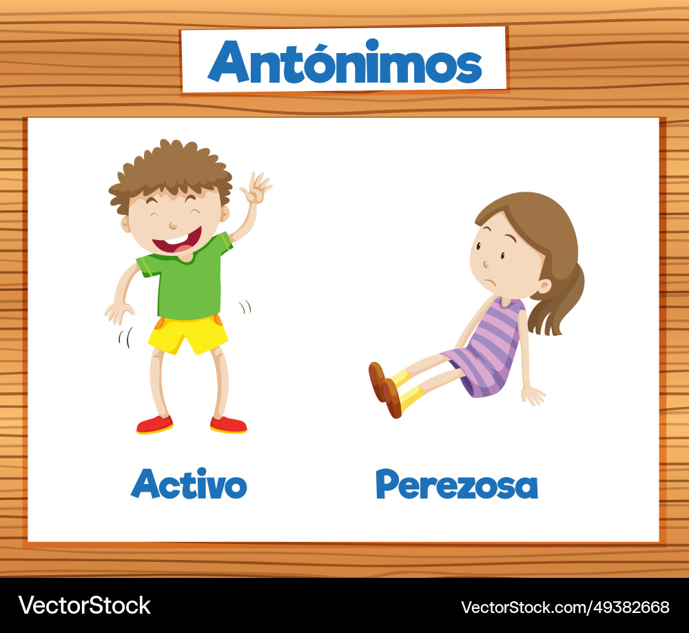 Spanish language education active and lazy cartoon