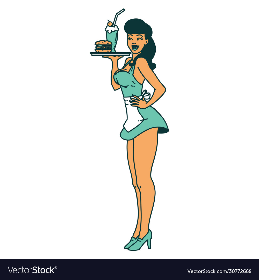 Tattoo style icon a pinup waitress girl