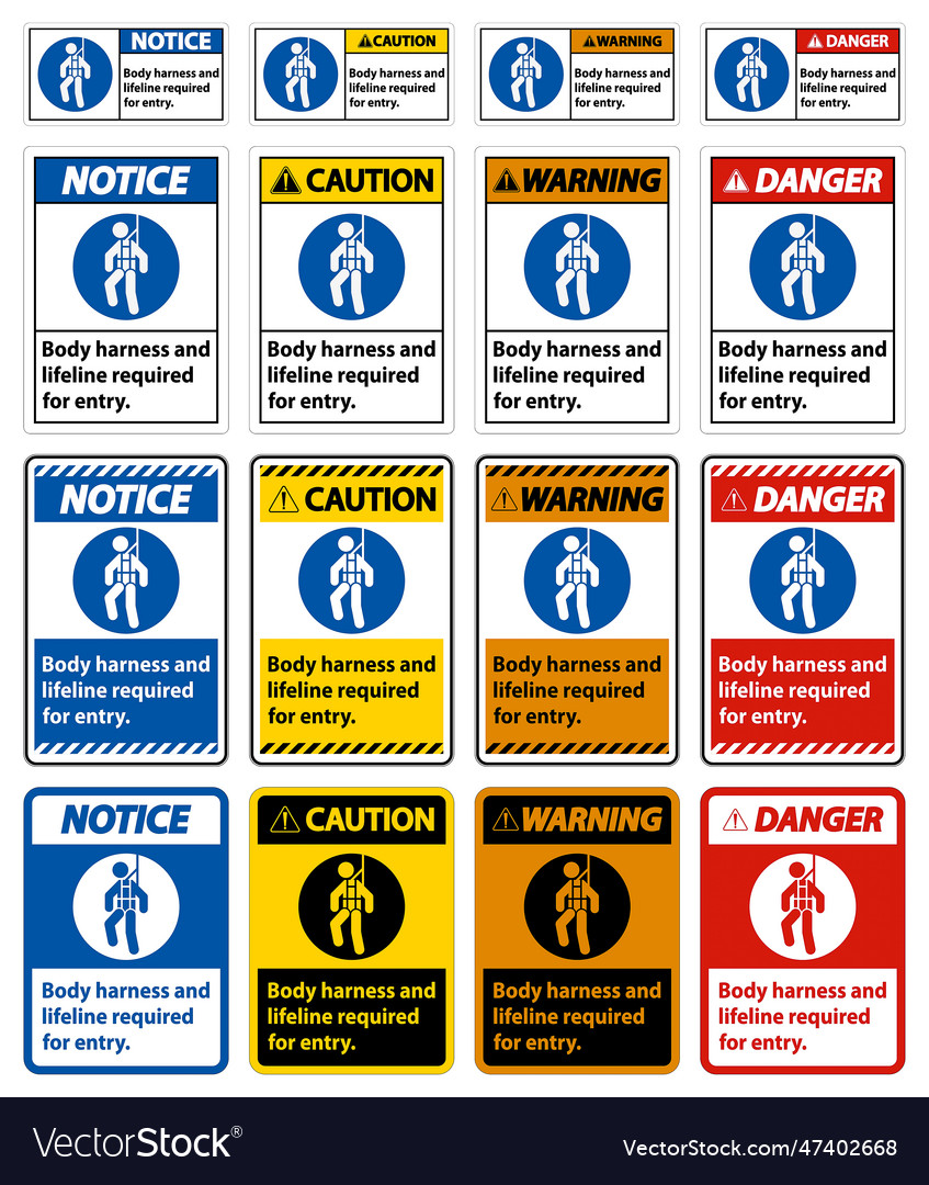 Warning sign body harness and lifeline required Vector Image