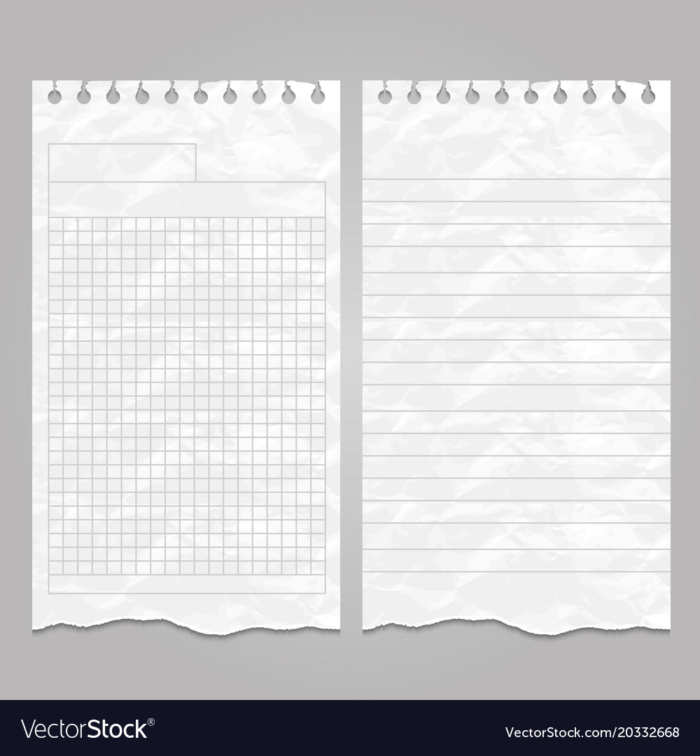 Wrinkled Ripped Lined Page Templates For Notes Or Vector Image
