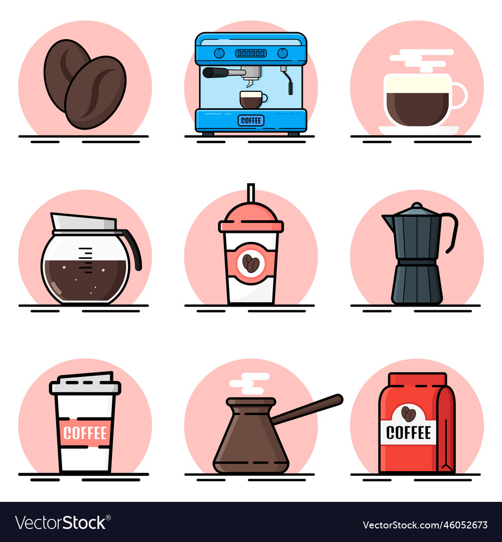 Coffee Icons Flat Design A Set Of Cups Set Vector Image