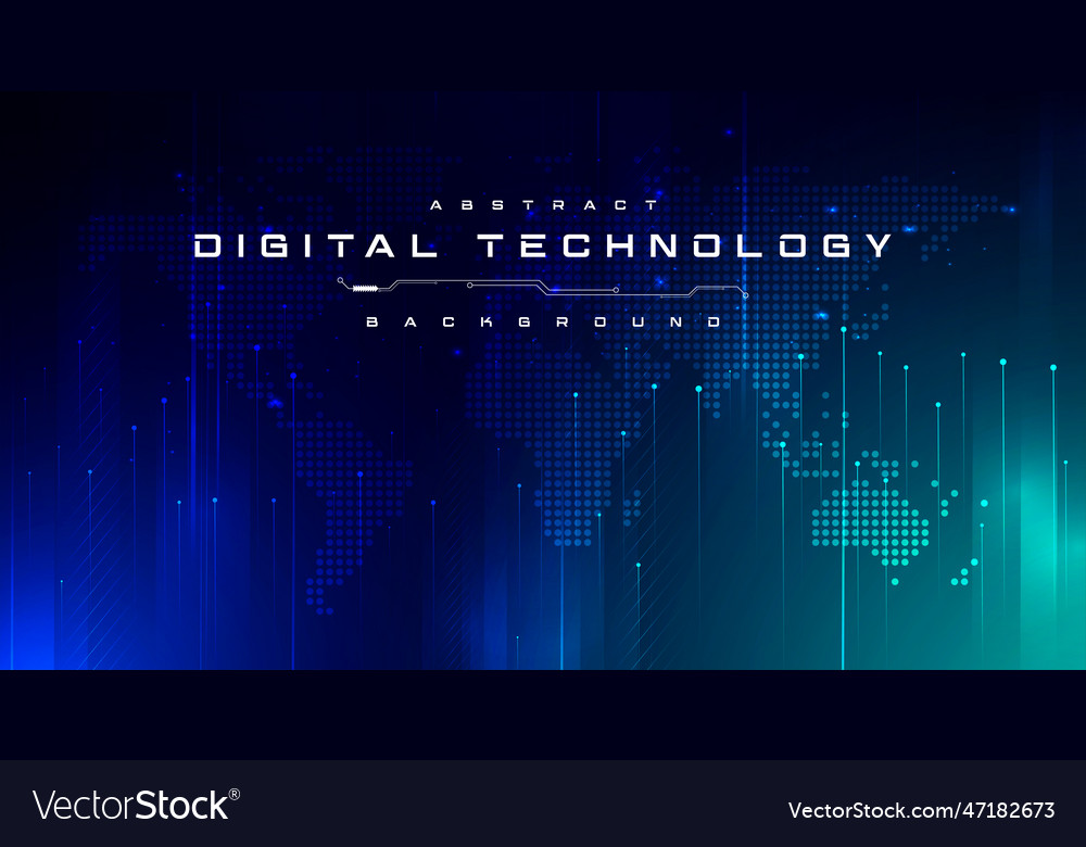 Digital technology banner green blue background ai