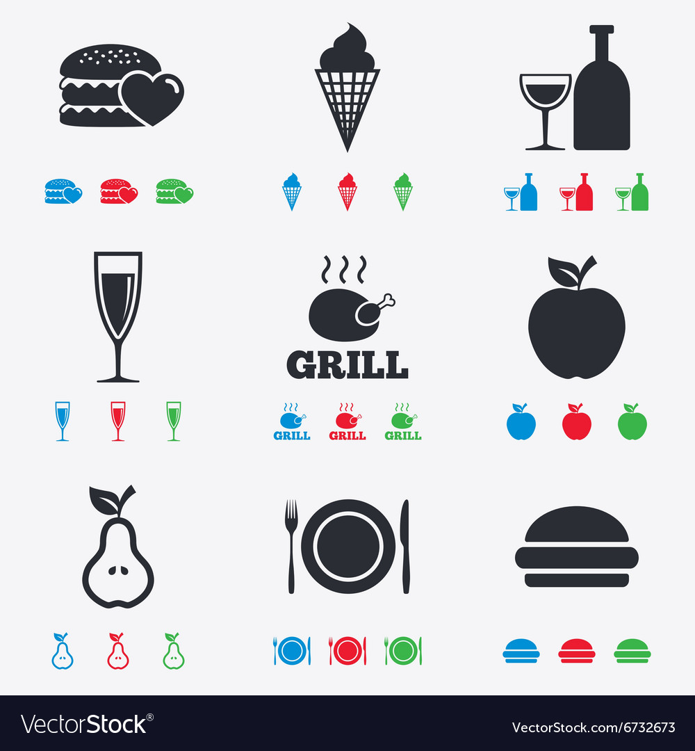 Food drink icons alcohol and burger signs