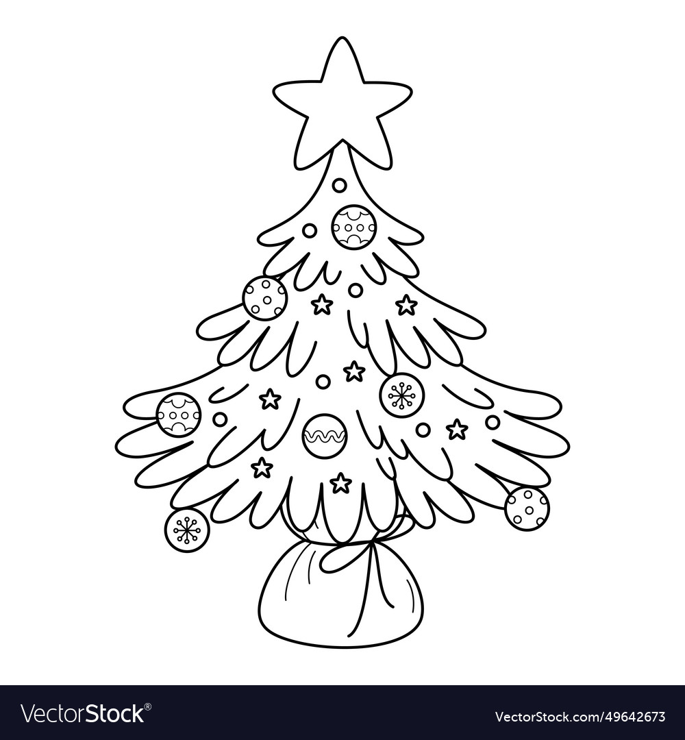 Outline small christmas tree for coloring page Vector Image