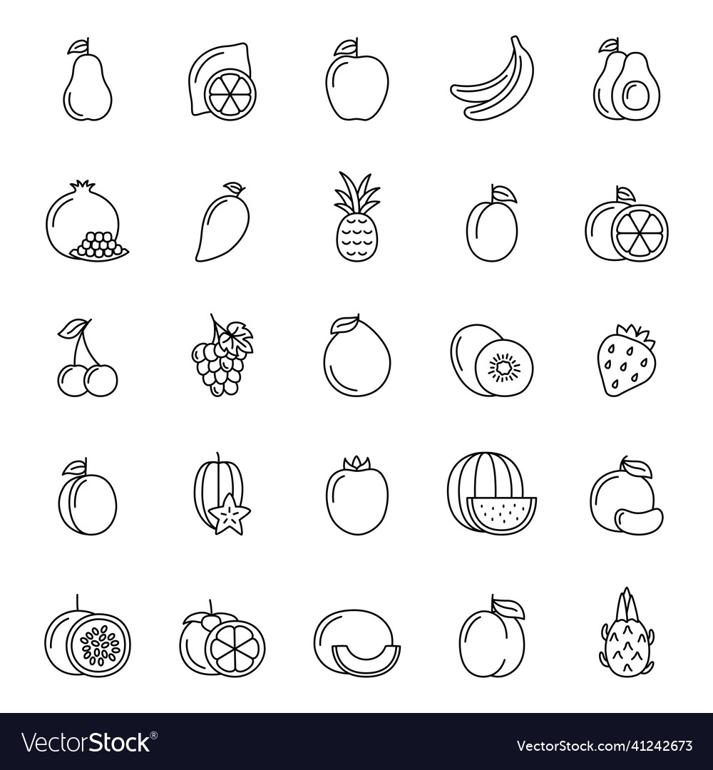 Set of line icons of fruits and berries on white Vector Image