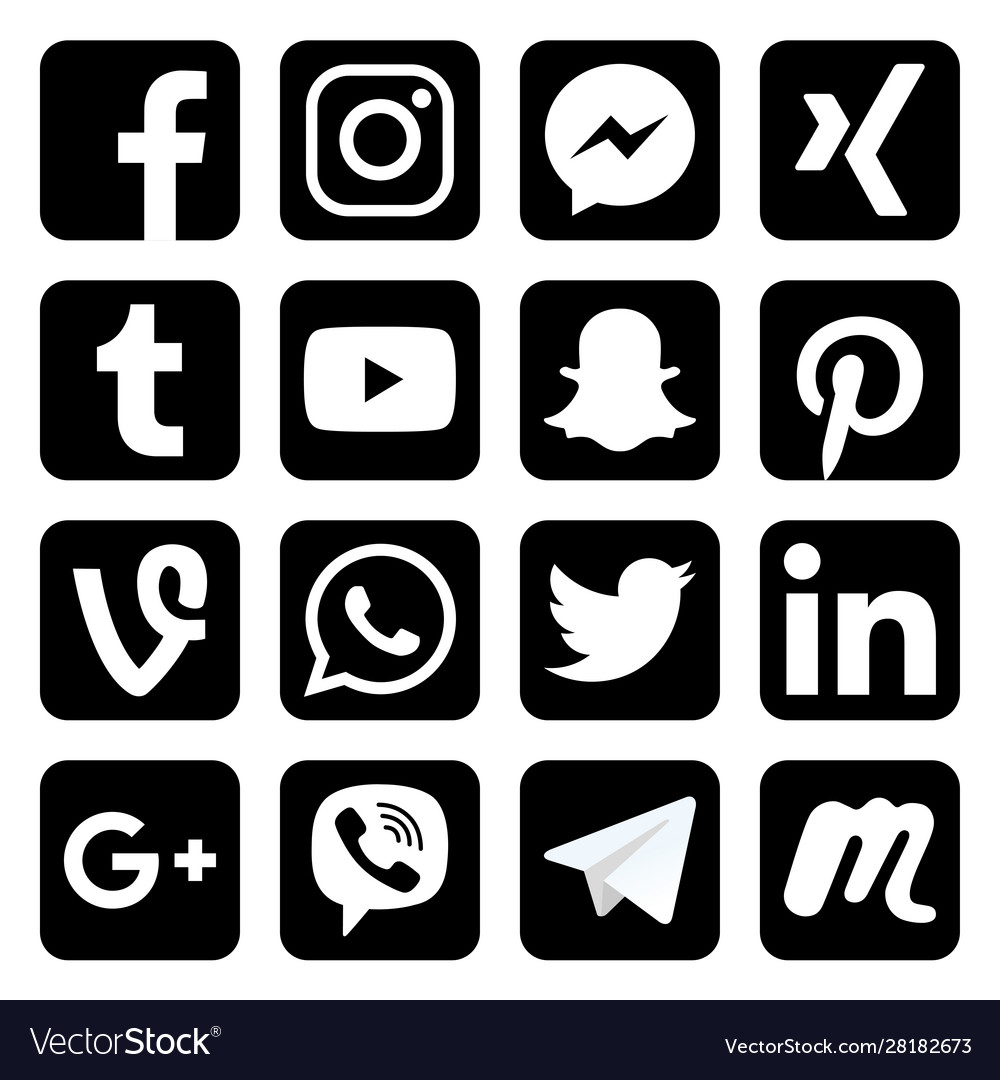 Social networks black app icons poster Royalty Free Vector