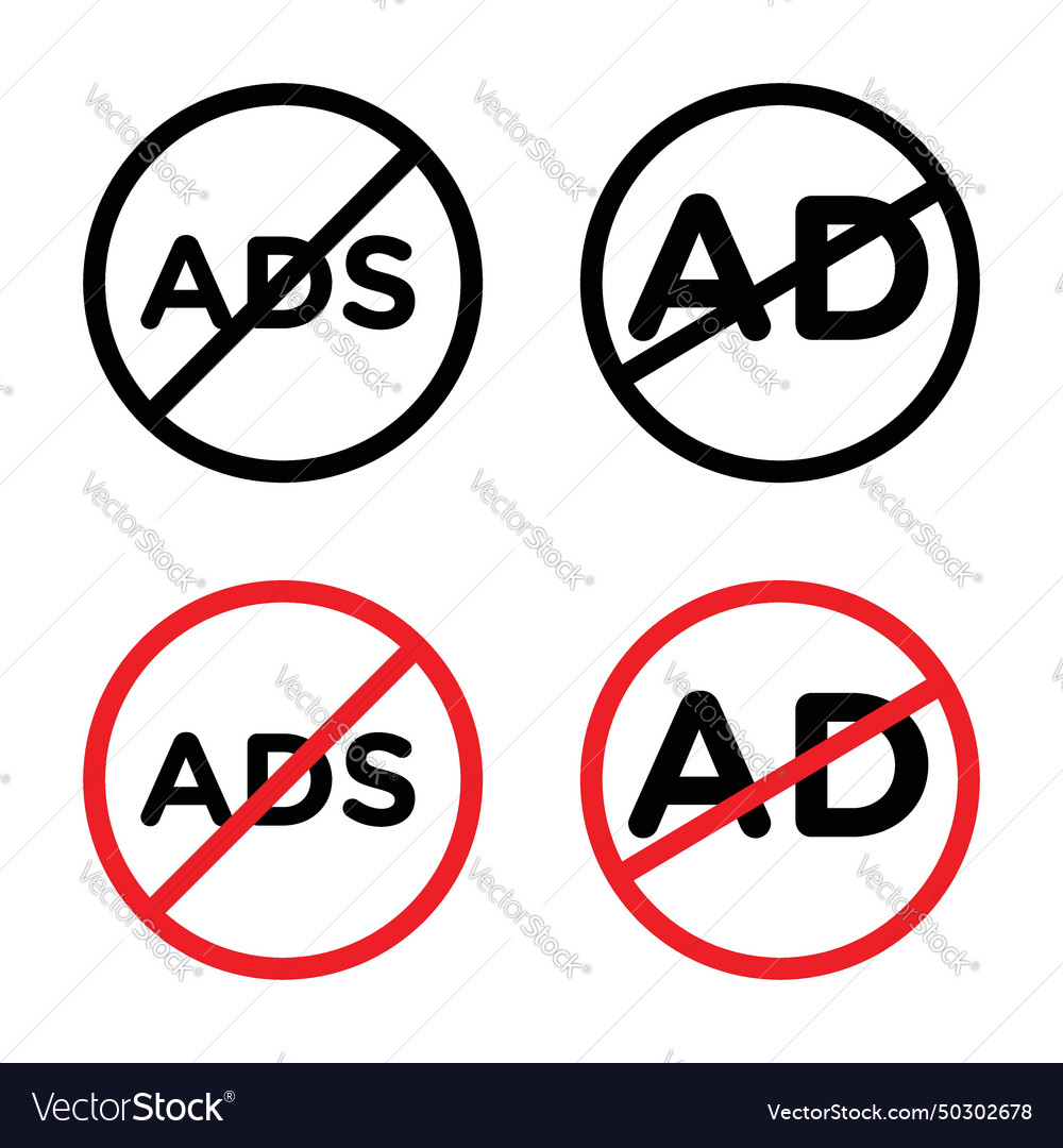 Ad blocker icon set ban and stop add symbol Vector Image