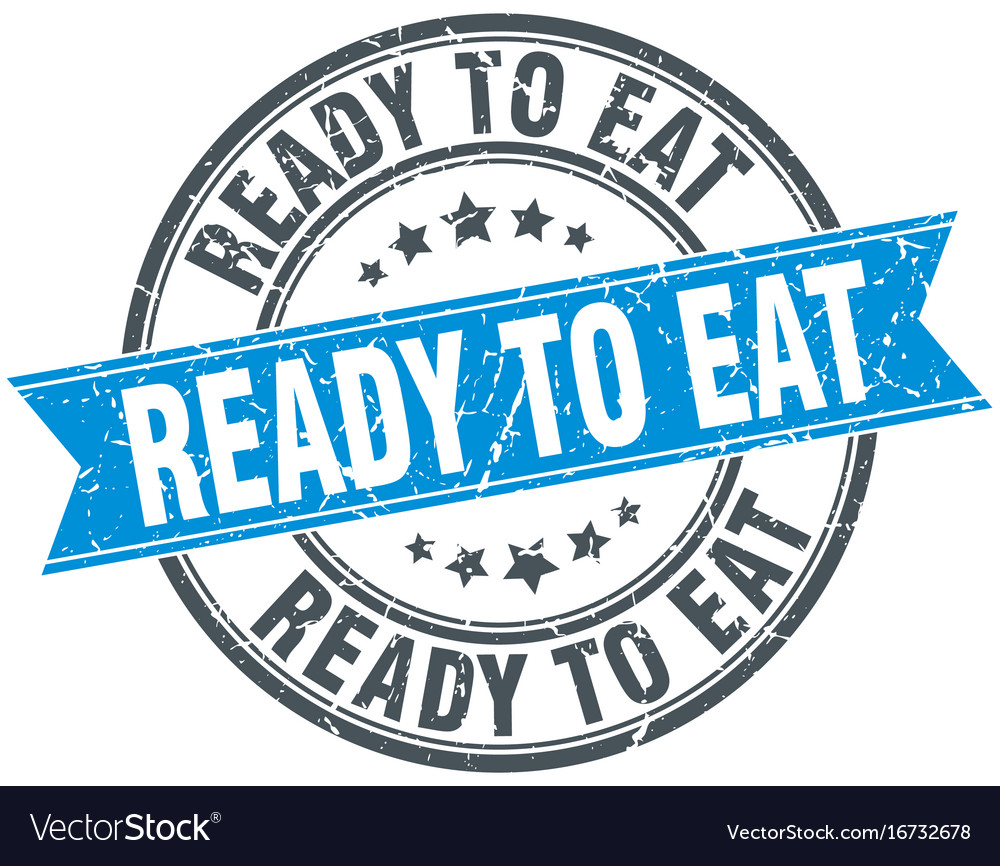 Ready to eat round grunge ribbon stamp Royalty Free Vector