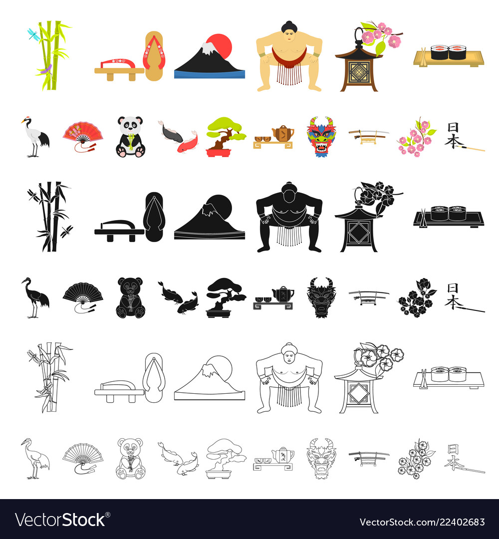 Country japan Cartoon Icons in Set-Sammlung