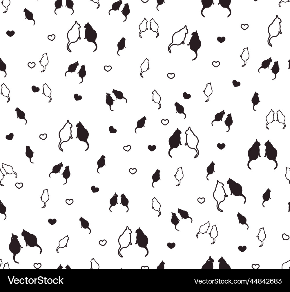 Seamless black and white pattern of cats Vector Image