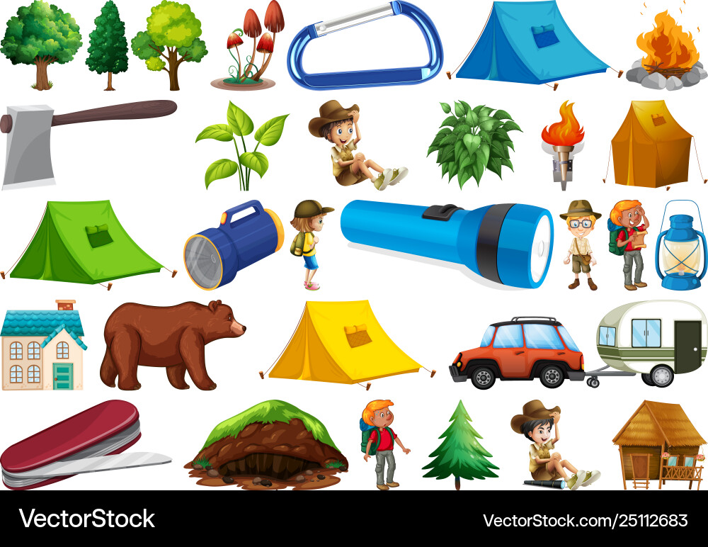 Set camping element Royalty Free Vector Image - VectorStock