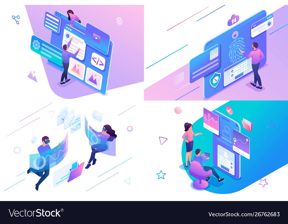 Set isometric on topic web design informa