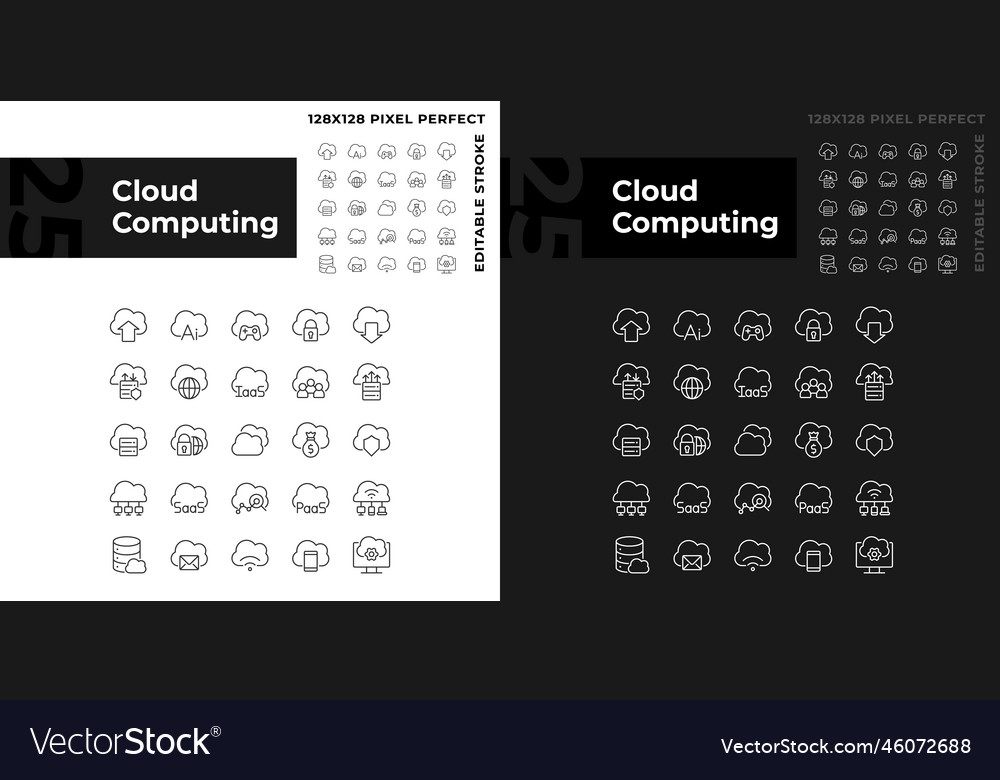 Cloud computing pixel perfect linear icons set