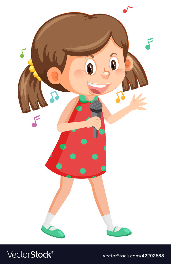 Cute girl cartoon holding microphone singing Vector Image