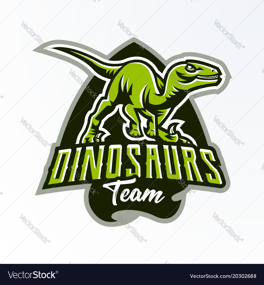 Emblem badge sticker dinosaur logo on hunt Vector Image