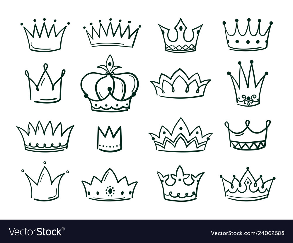 Sketch crowns hand drawn king queen crown Vector Image