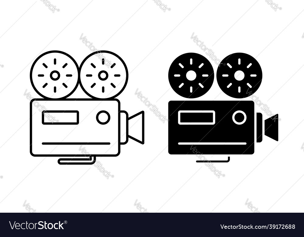 Linear icon old camcorder filming movie on retro